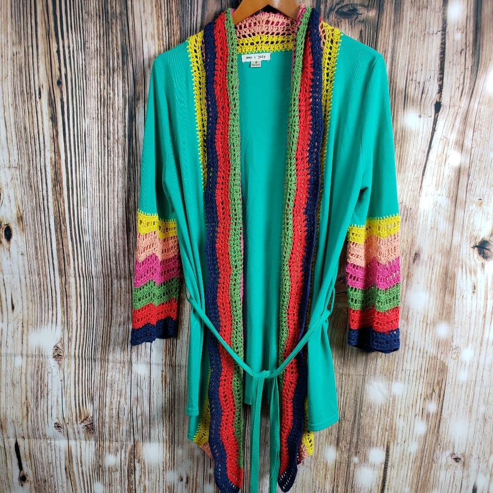 May & July Open Front Cardigan crochet, colorful & Boho